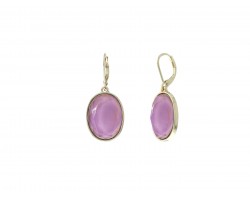 Violet Purple Oval Gold Euro Clip Earrings