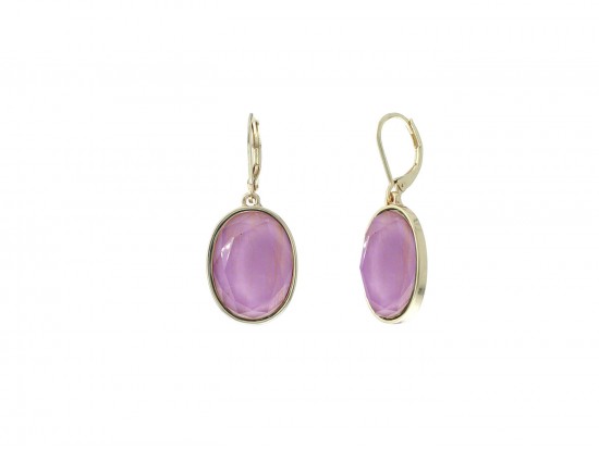 Violet Purple Oval Gold Euro Clip Earrings