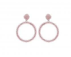 Pink Seed Bead Round Hoop Dangle Post Earrings