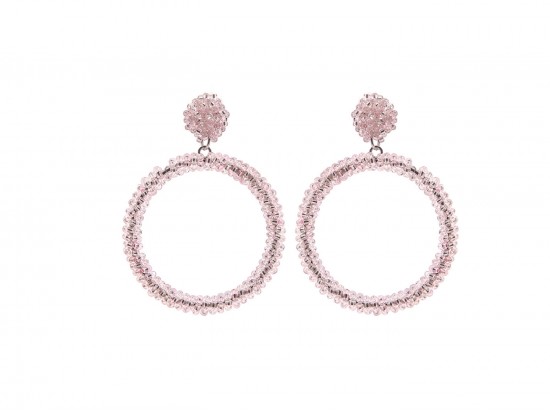 Pink Seed Bead Round Hoop Dangle Post Earrings