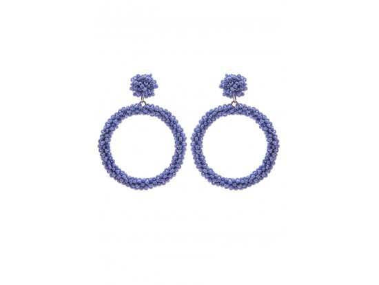Light Blue Seed Bead Round Hoop Dangle Post Earrings