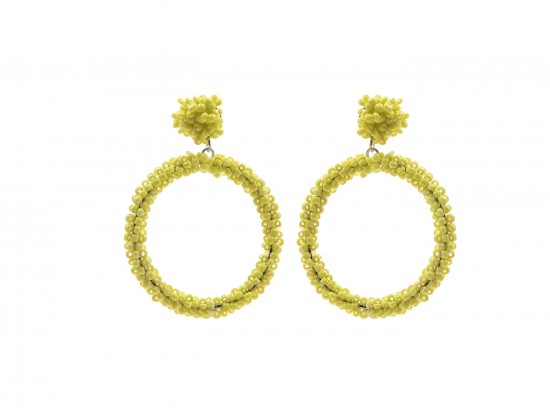 Yellow Seed Bead Round Hoop Dangle Post Earrings Yellow Seed Bead Round Hoop Dangle Post Earrings