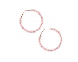 Pink Light Seed Bead Round Hoop Post Earrings