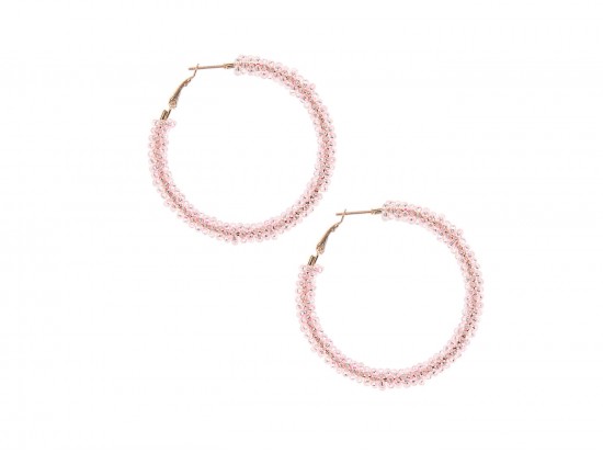 Pink Light Seed Bead Round Hoop Post Earrings