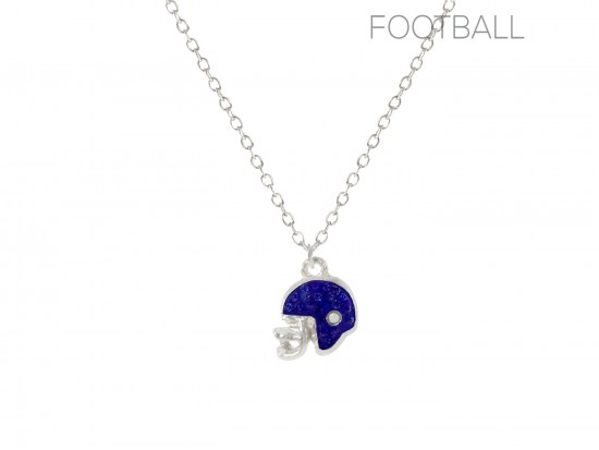 Blue Crystal Football Helmet Chain Necklace