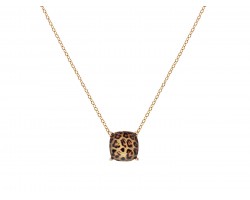 Brown Leopard Pattern Cushion Cut Pendant Necklace