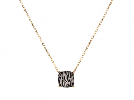 Zebra Pattern Cushion Cut Pendant Necklace