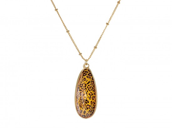Brown Leopard Pattern Teardrop Pendant Necklace
