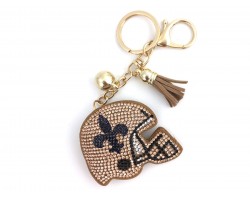 Black Gold Crystal Fleur De Lis Football Helmet Puffy Key Chain