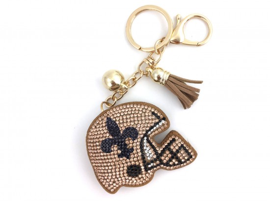 Black Gold Crystal Fleur De Lis Football Helmet Puffy Key Chain