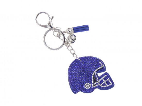 Blue Crystal Football Helmet Puffy Key Chain