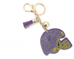 Purple Yellow Crystal Football Helmet Puffy Key Chain