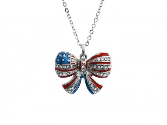 USA Flag Ribbon Bow Pendant Necklace USA Flag Ribbon Bow Pendant Necklace