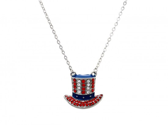 USA Flag Top hat Pendant Necklace