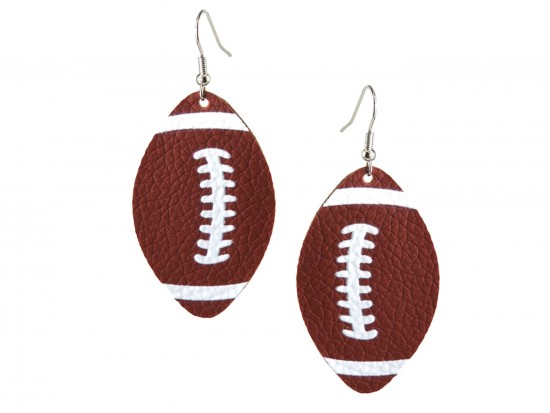 Brown Football Leather Hook Earrings