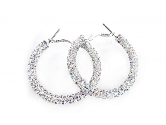 AB Clear Crystal Silver 40mm Hoop Post Earrings