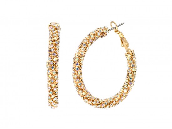 AB Clear Crystal Gold 40mm Hoop Post Earrings AB Clear Crystal Gold 40mm Hoop Post Earrings