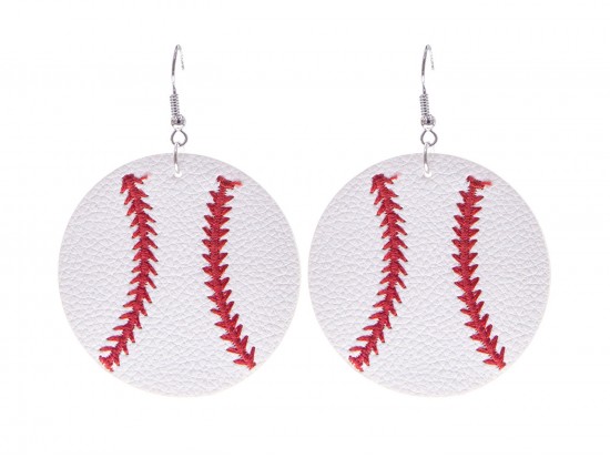 White Baseball Leather Hook Earrings
