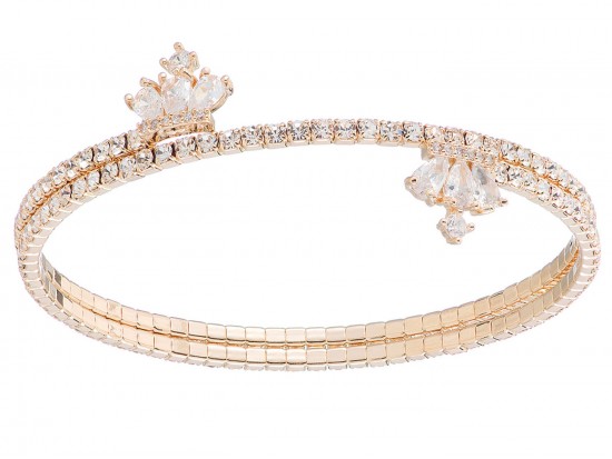 Gold Clear CZ Crystal Crown Memory Wire Bracelet Gold Clear CZ Crystal Crown Memory Wire Bracelet