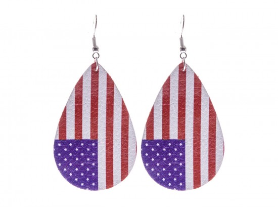 USA Flag Teardrop Leather Hook Earrings