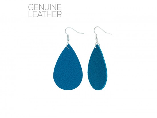 Blue Teardrop Leather Hook Earrings