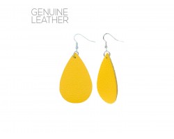 Yellow Teardrop Leather Hook Earrings