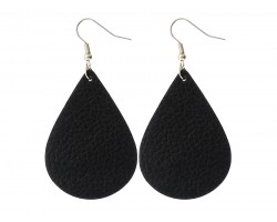 Black Teardrop Leather Hook Earrings