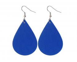Blue Teardrop Leather Hook Earrings