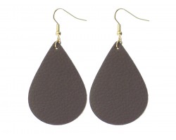 Brown Teardrop Leather Hook Earrings