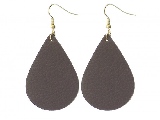 Brown Teardrop Leather Hook Earrings