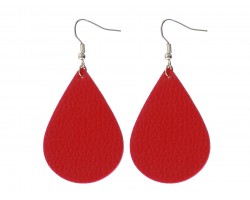 Red Teardrop Leather Hook Earrings