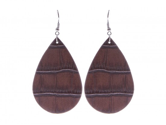 Dark Brown Teardrop Leather Hook Earrings