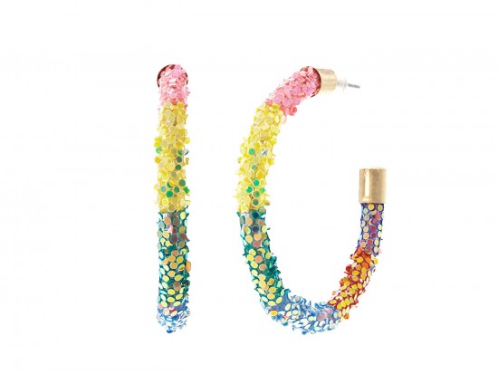 Multi Rainbow Glitter Hoop Gold Earrings