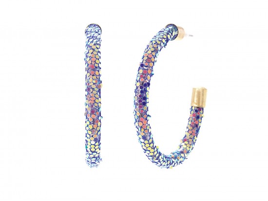 Purple Glitter Hoop Gold Earrings