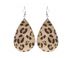 Brown Leopard Teardrop Leather Hook Earrings