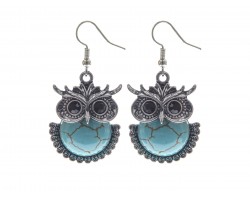 Turquoise Stone Dyed Tummy Owl Earrings