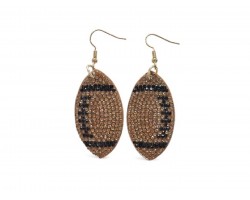 Gold Black Football Crystal Puffy Hook Earrings