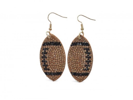 Gold Black Football Crystal Puffy Hook Earrings Gold Black Football Crystal Puffy Hook Earrings
