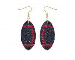 Black Red Football Crystal Puffy Hook Earrings
