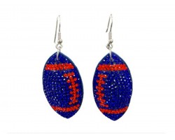 Blue Orange Football Crystal Puffy Hook Earrings