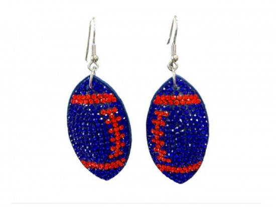 Blue Orange Football Crystal Puffy Hook Earrings Blue Orange Football Crystal Puffy Hook Earrings