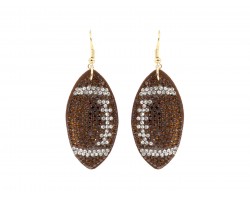 Brown Football Crystal Puffy Hook Earrings