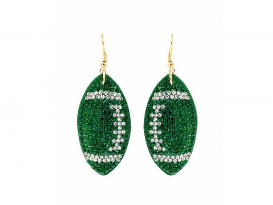 Green Football Crystal Puffy Hook Earrings Green Football Crystal Puffy Hook Earrings
