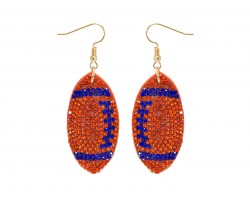 Orange Blue Football Crystal Puffy Hook Earrings