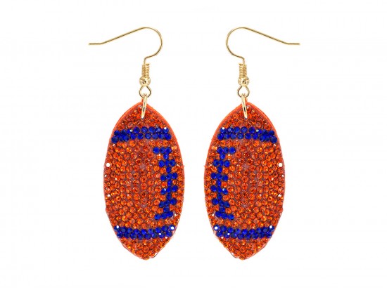 Orange Blue Football Crystal Puffy Hook Earrings Orange Blue Football Crystal Puffy Hook Earrings