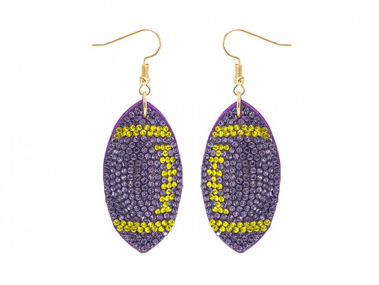 Purple Yellow Football Crystal Puffy Hook Earrings