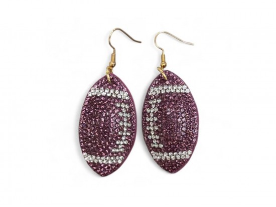 Purple Football Crystal Puffy Hook Earrings