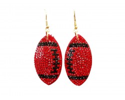 Red Black Football Crystal Puffy Hook Earrings