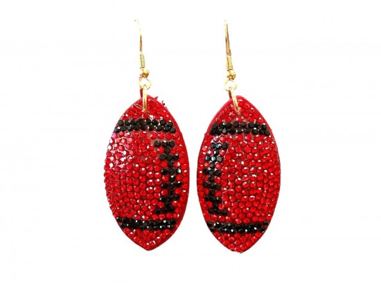 Red Black Football Crystal Puffy Hook Earrings