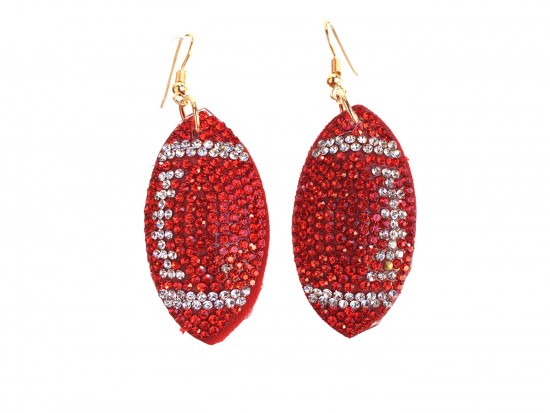 Red Football Crystal Puffy Hook Earrings Red Football Crystal Puffy Hook Earrings